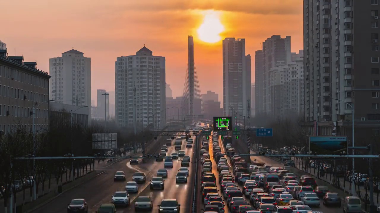 沈阳老道口早高峰车辆延时视频素材