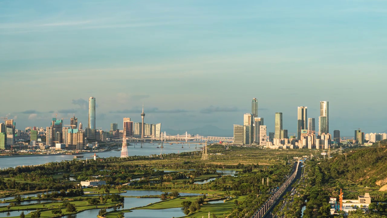 珠海横琴与澳门城市风光建筑延时视频素材