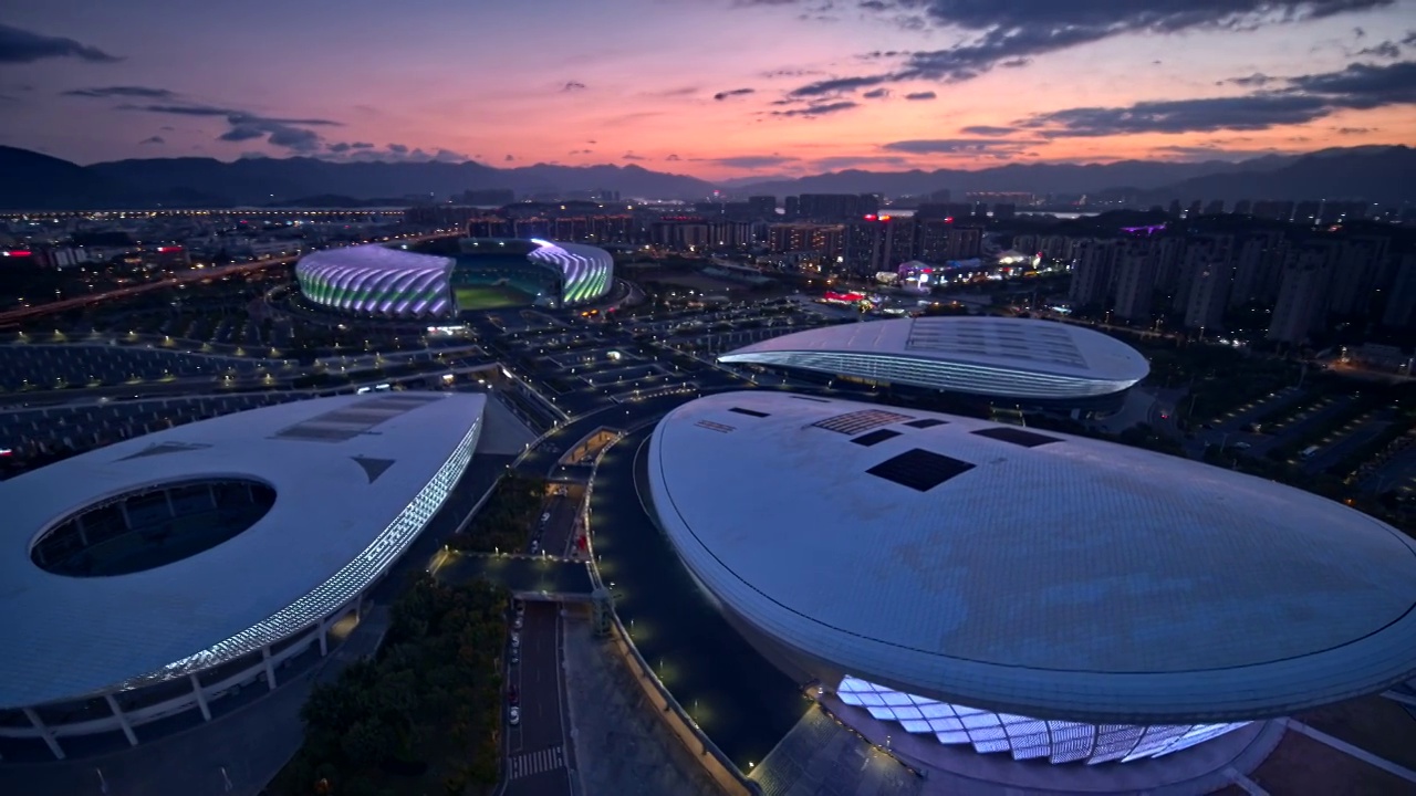 福建福州海峡奥林匹克中心夜景航拍视频下载