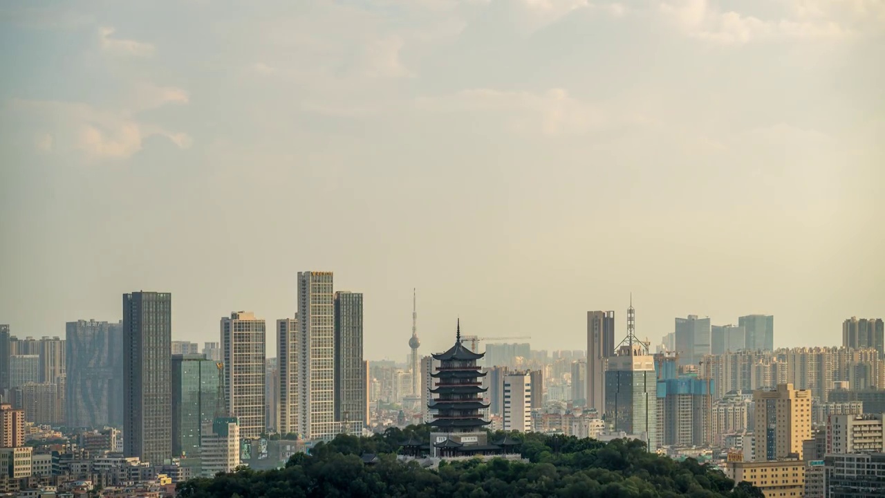 佛山千灯湖-雷岗塔公园城市天际线视频素材