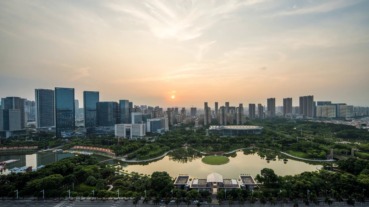 佛山千灯湖-金融高新区城市天际线日出延时摄影视频素材