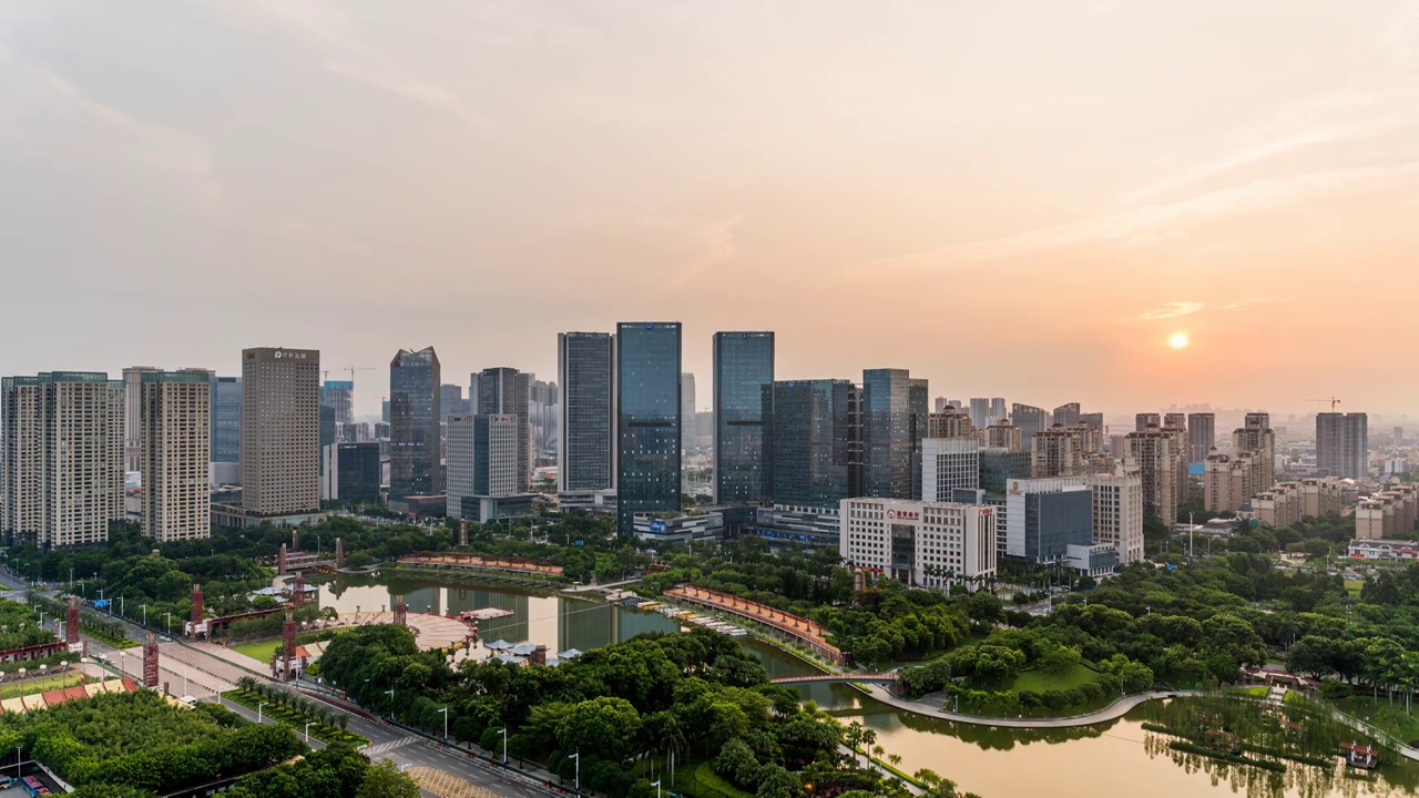 佛山千灯湖-金融高新区城市天际线日出延时摄影视频素材