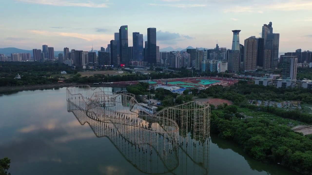 广东省深圳市福田区香蜜湖深圳1979文化生活新天地航拍视频素材