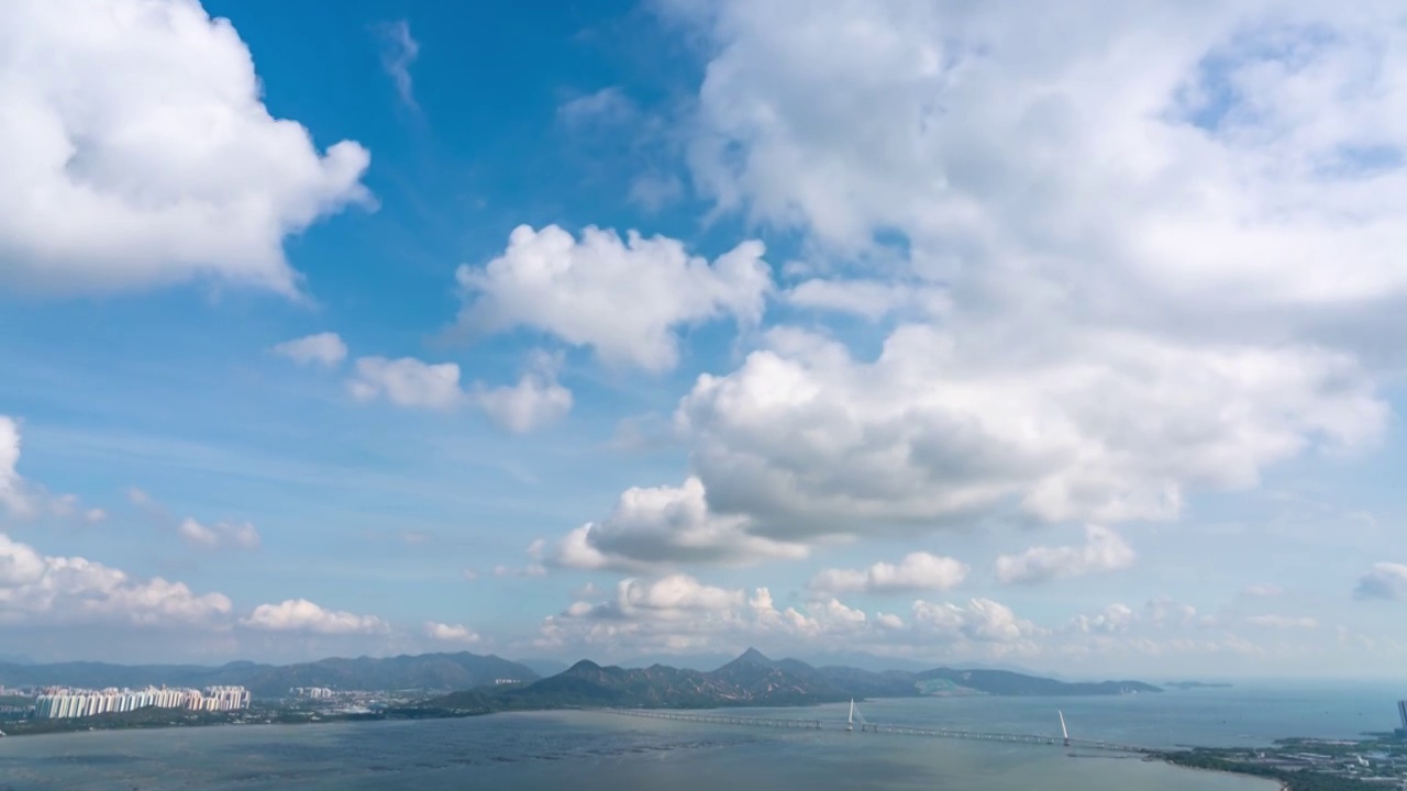 夏天深圳湾蓝天白云延时摄影空镜素材视频素材