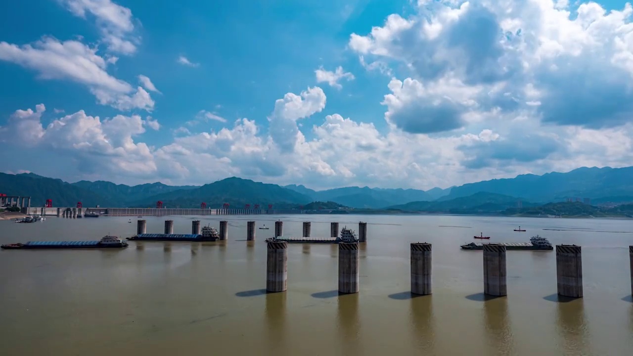 湖北省宜昌市三峡大坝上游景观延时视频素材