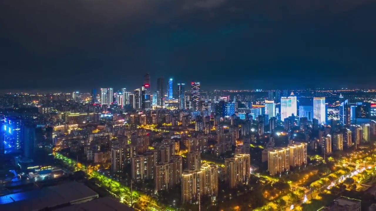 南京建邺区河西新城航拍繁华夜景视频素材