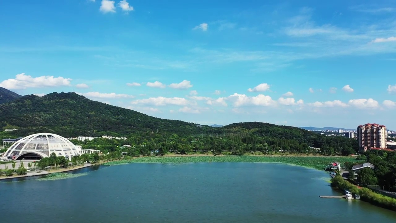 夏季晴朗天气下南京玄武湖公园，紫金山的风光视频素材