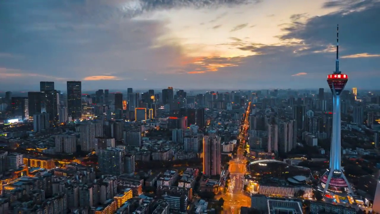 成都地标航拍-339熊猫塔电视塔夜景延时航拍视频视频素材