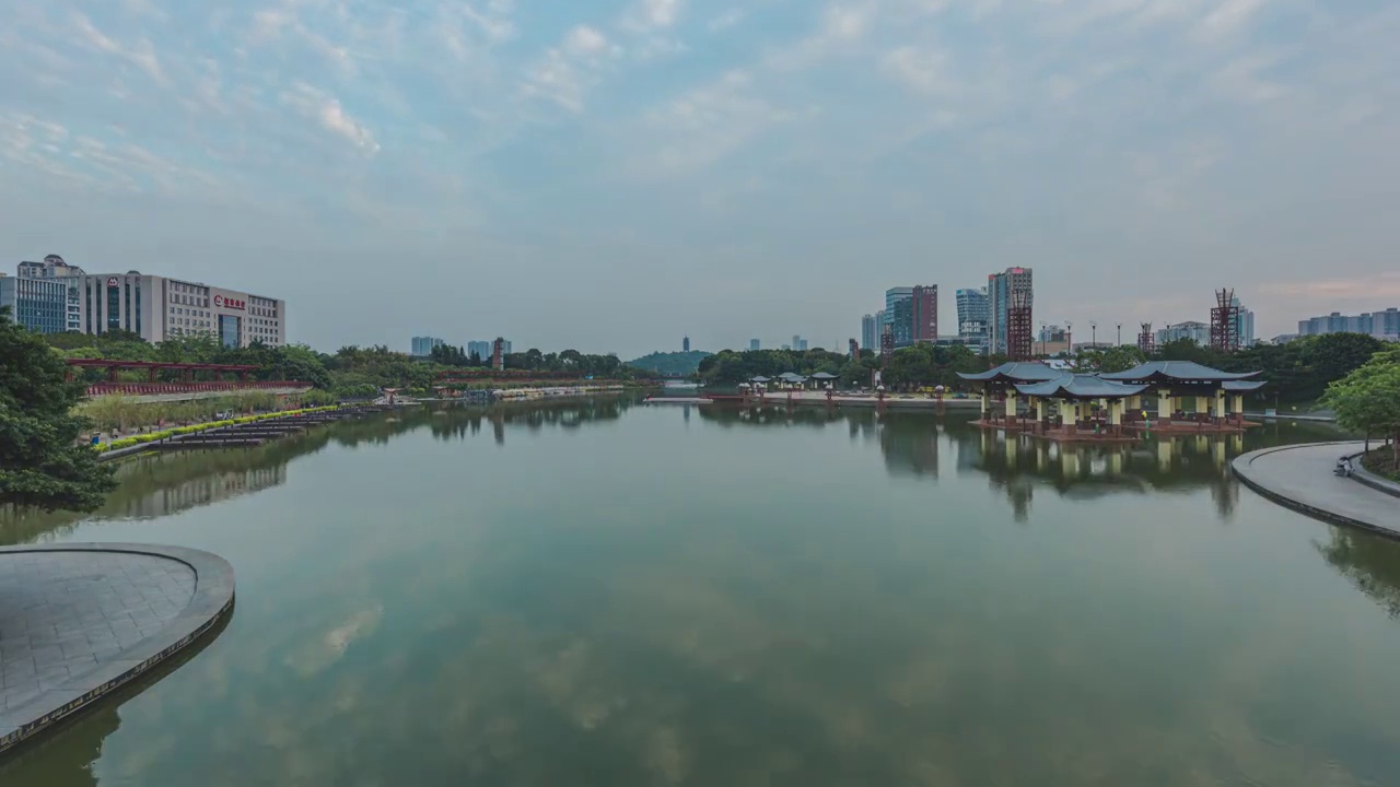 广东佛山南海千灯湖 日转夜延时摄影，广角，金融高新区，公园视频素材