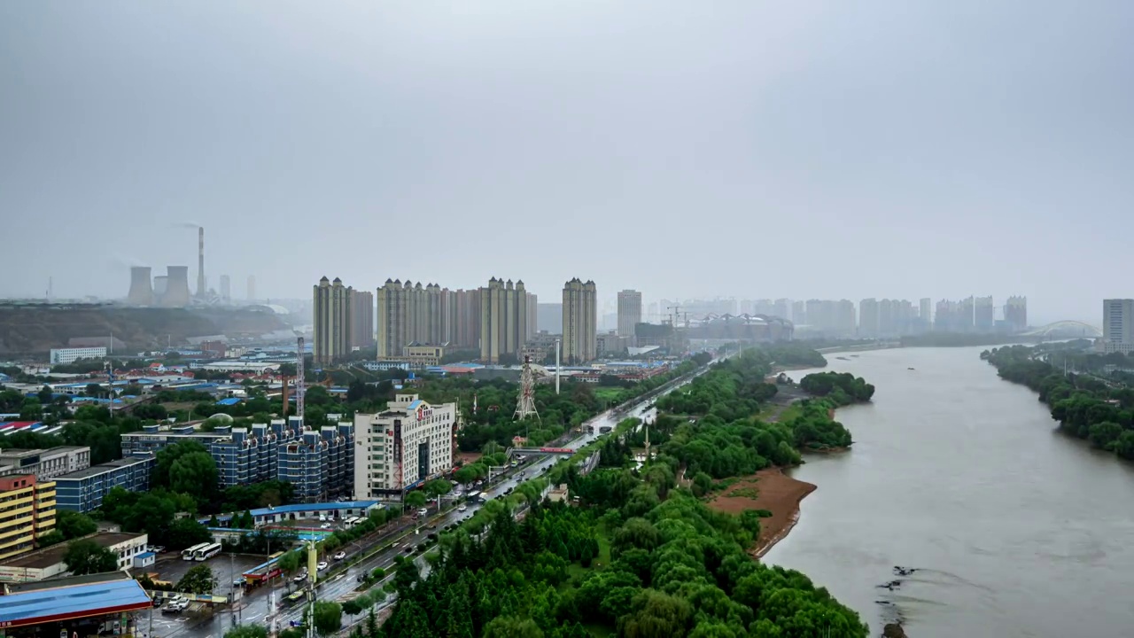 甘肃省兰州市沿河城市景象航拍延时视频素材