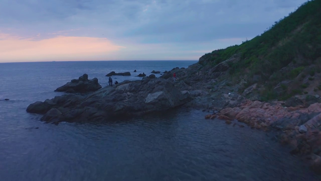 海岸地形,山,大连,张家村,旅顺,礁石,日落视频素材