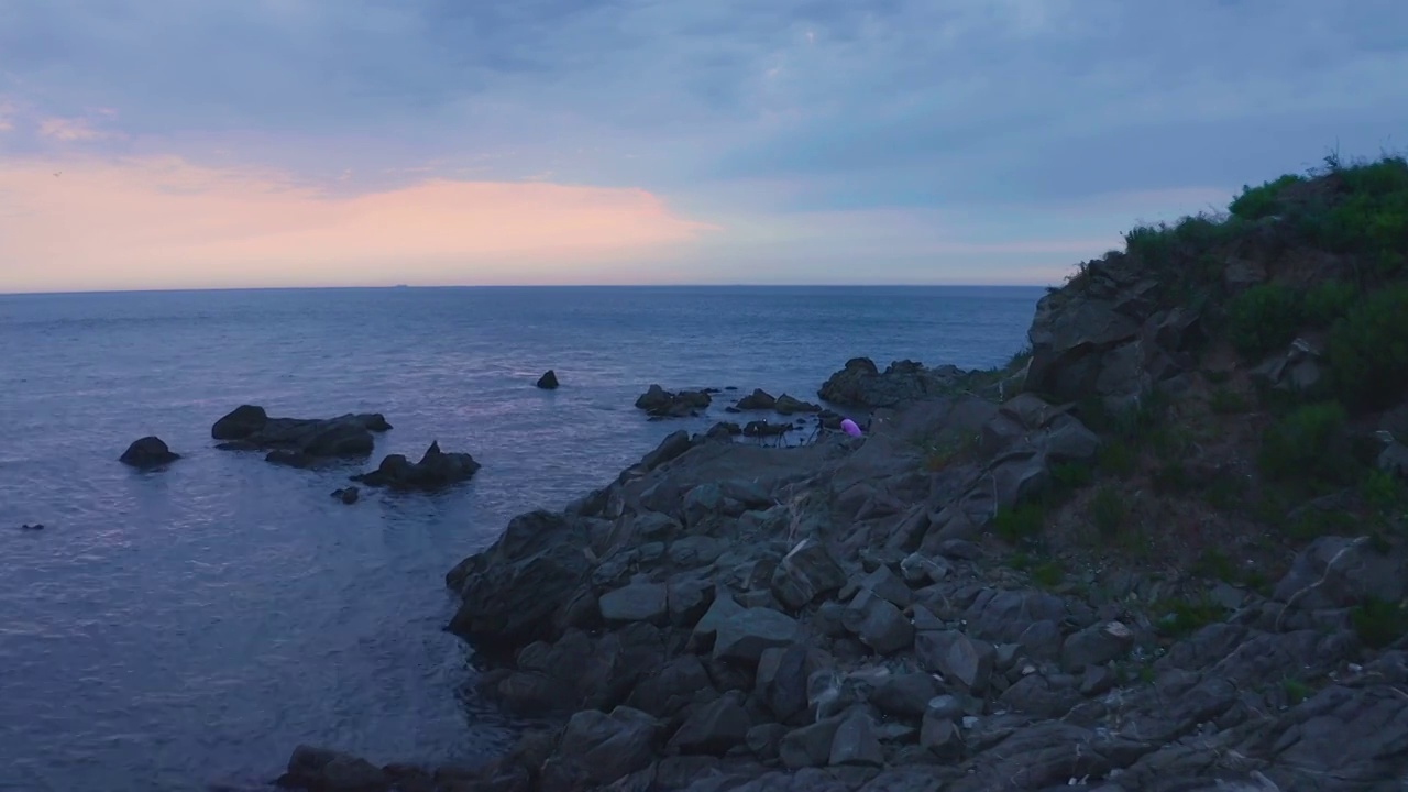 海岸地形,山,大连,张家村,旅顺,礁石,日落视频素材