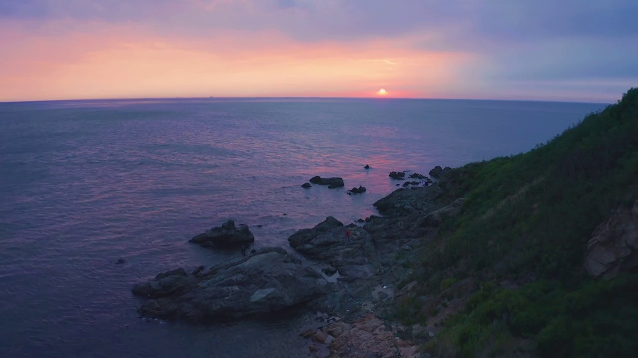 海岸地形,山,大连,张家村,旅顺,礁石,日落视频素材