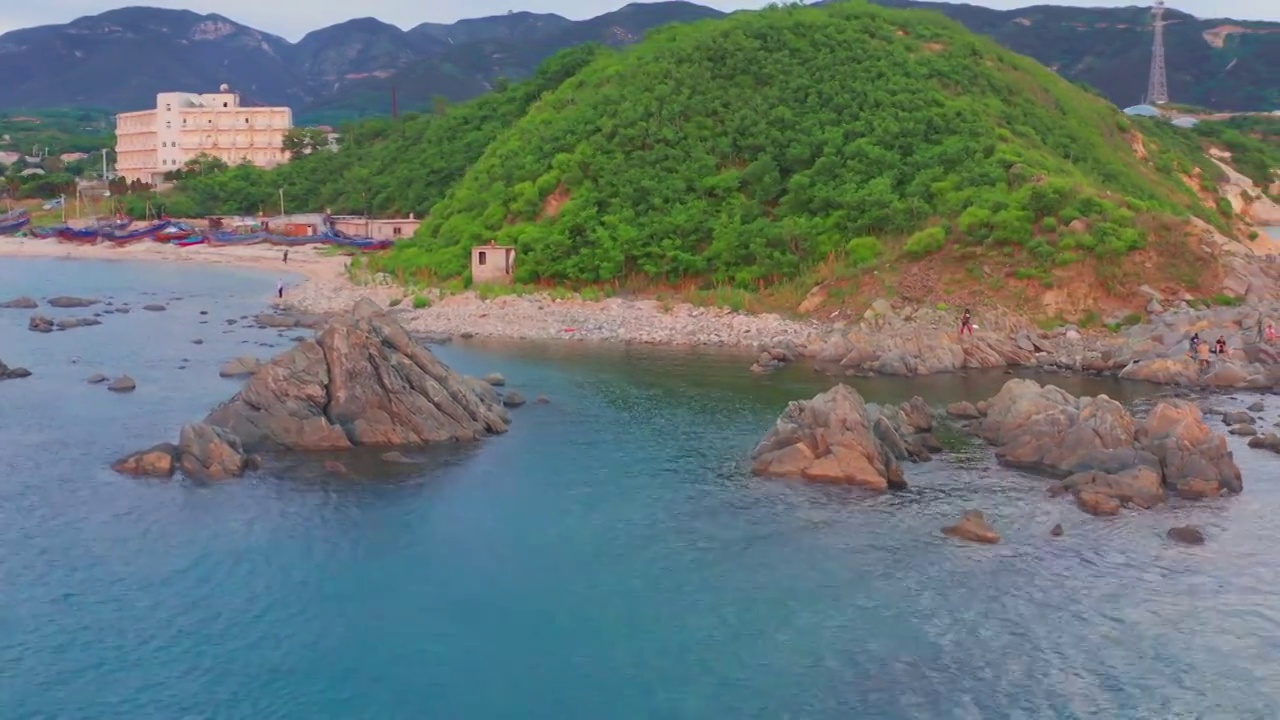 海岸地形,山,大连,张家村,旅顺,礁石,日落视频素材