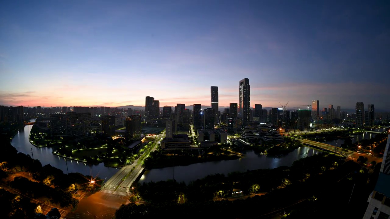 宁波，东部新城，夜景，延时，4K，银行，金融视频素材