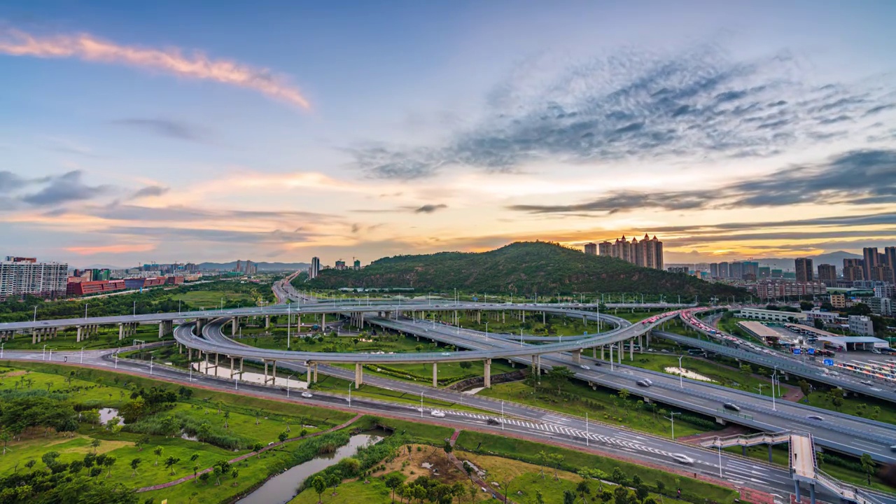 广东省珠海市金湾立交桥城市风光日转夜延时视频素材