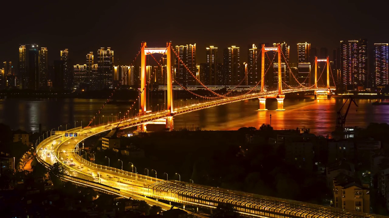 武汉沿江鹦鹉洲大桥日转夜延时摄影视频素材