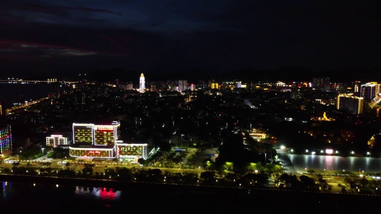 广东省汕尾城区城市夜景航拍视频视频素材