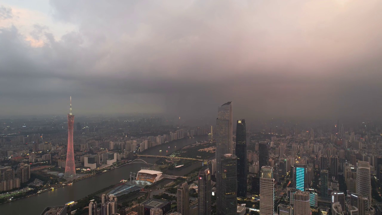 广州珠江新城暴雨航拍视频素材