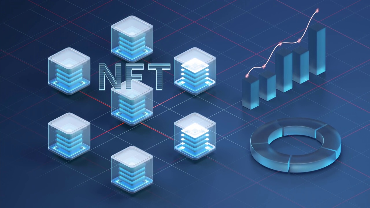 NFT数字版权加密技术概念 3D渲染视频素材