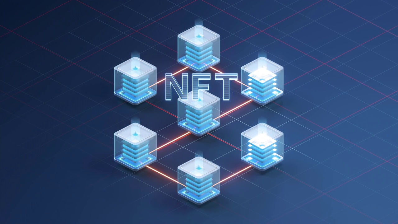 NFT数字版权加密技术概念 3D渲染视频素材