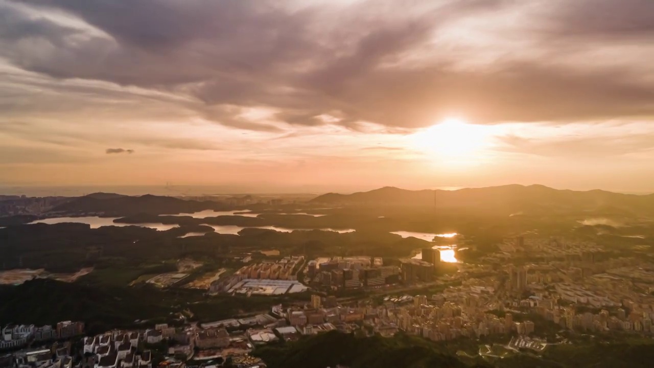 深圳羊台山日落航拍延时视频素材