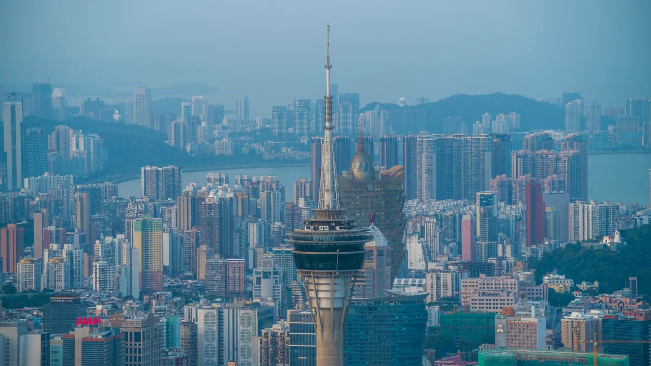 珠海横琴商务区-澳门滨水城市天际线视频素材