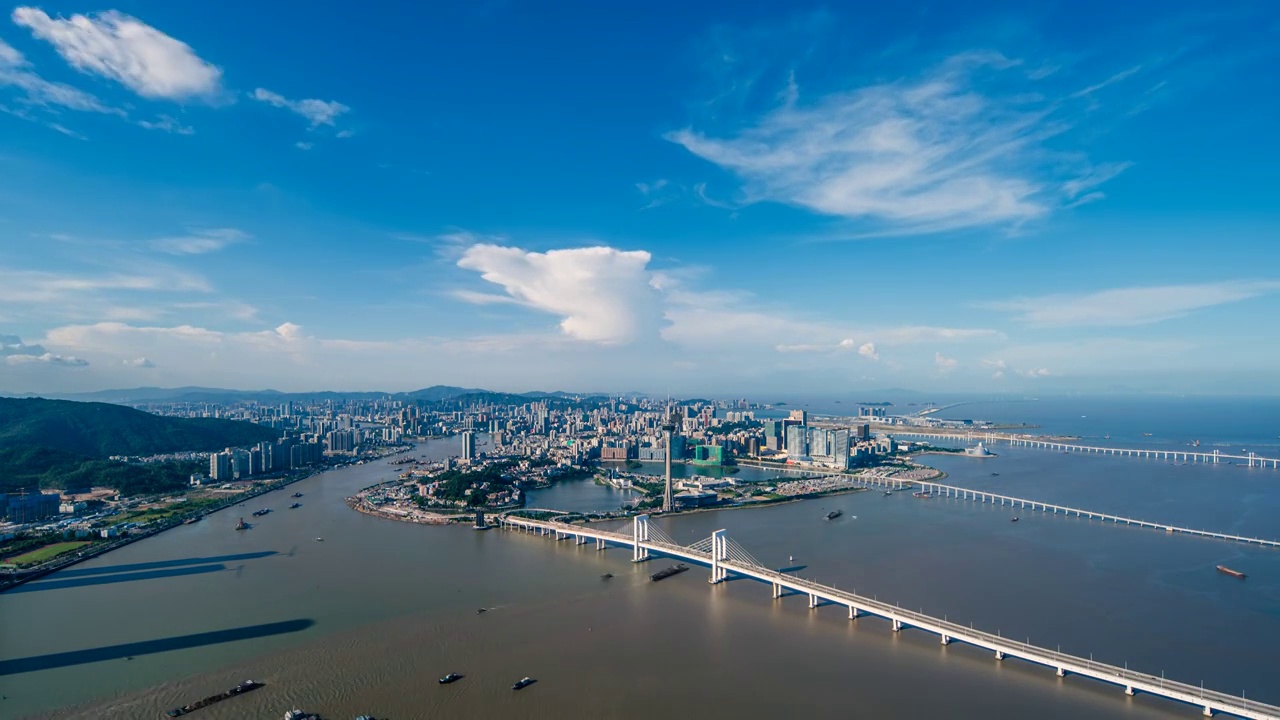 珠海横琴商务区-澳门滨水城市天际线视频素材