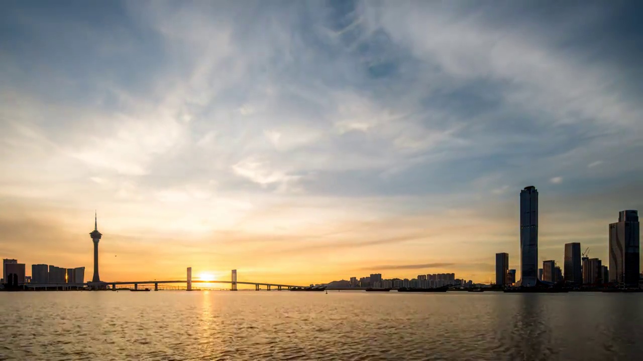 珠海横琴商务区-澳门滨水城市天际线视频素材