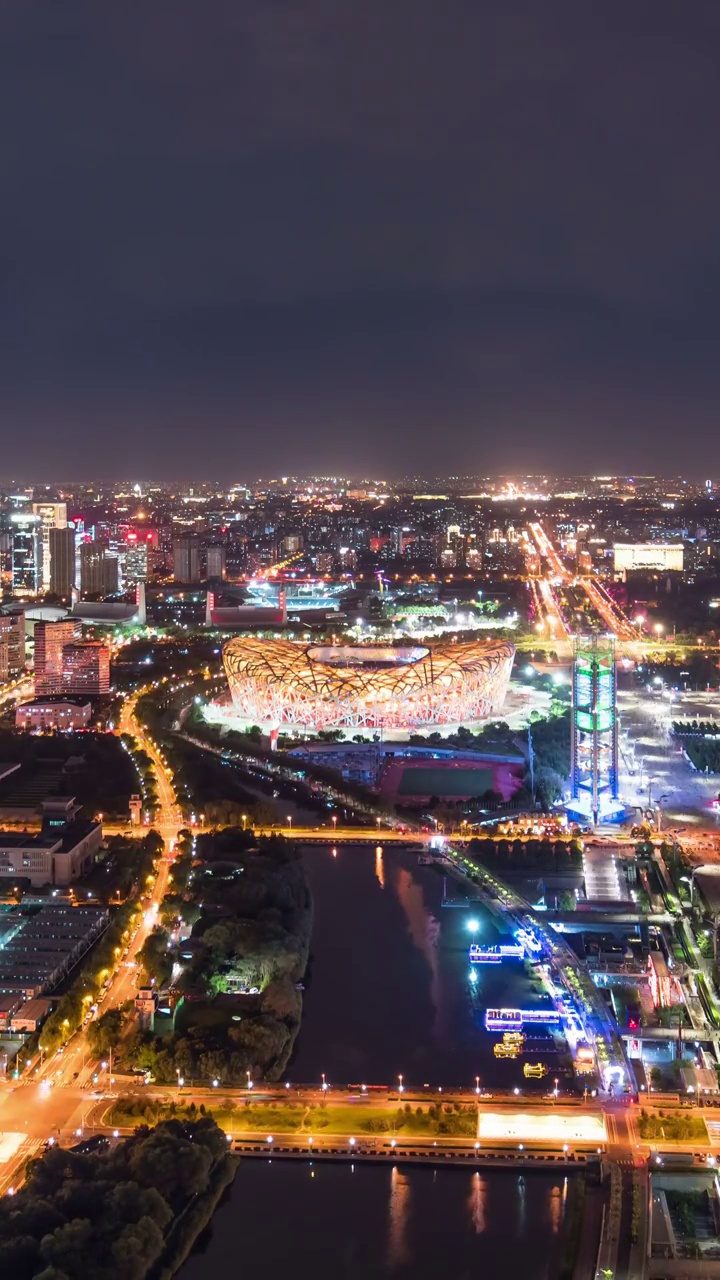 北京鸟巢夜景视频素材