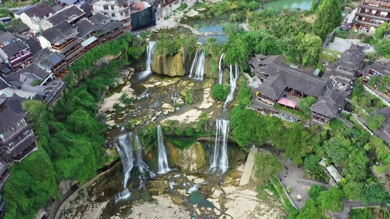 湖南省湘西土家族苗族自治州永顺县芙蓉镇航拍视频素材