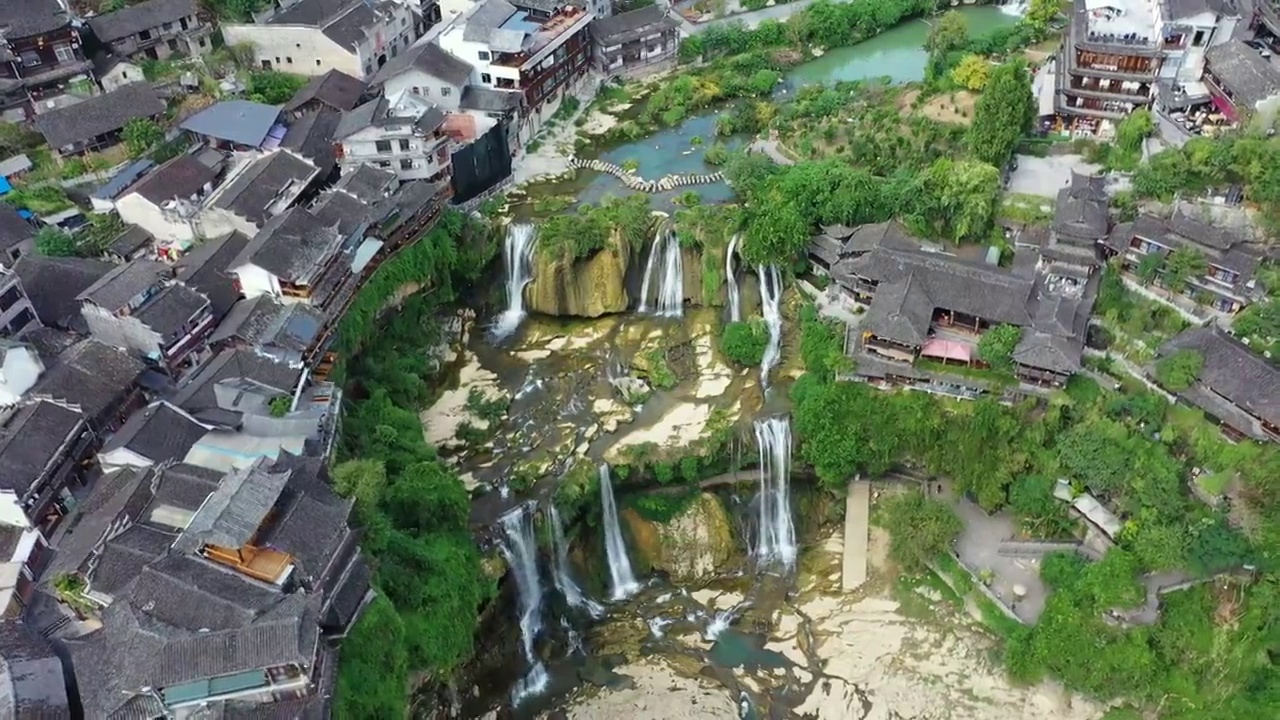 湖南省湘西土家族苗族自治州永顺县芙蓉镇航拍视频素材