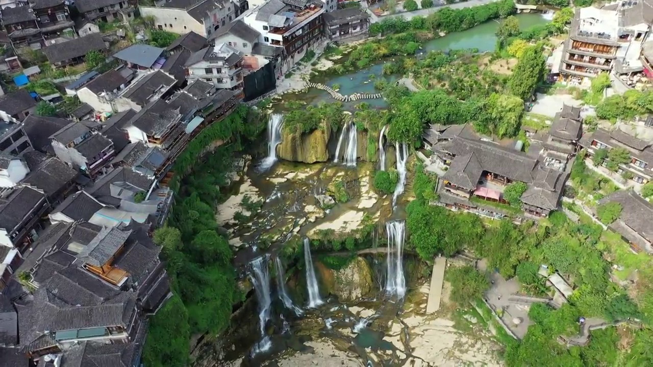 湖南省湘西土家族苗族自治州永顺县芙蓉镇航拍视频素材