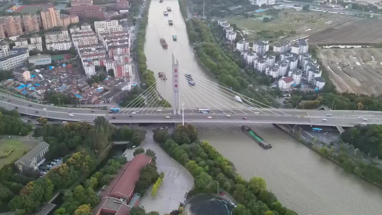 京杭大运河无锡段，运河公园视频素材