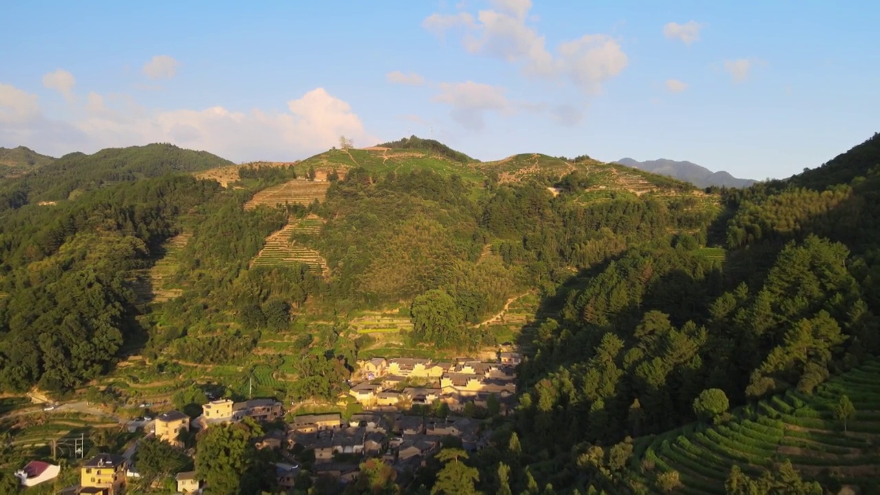 浙江丽水松阳县杨家堂村夕阳风光大疆航拍视频素材