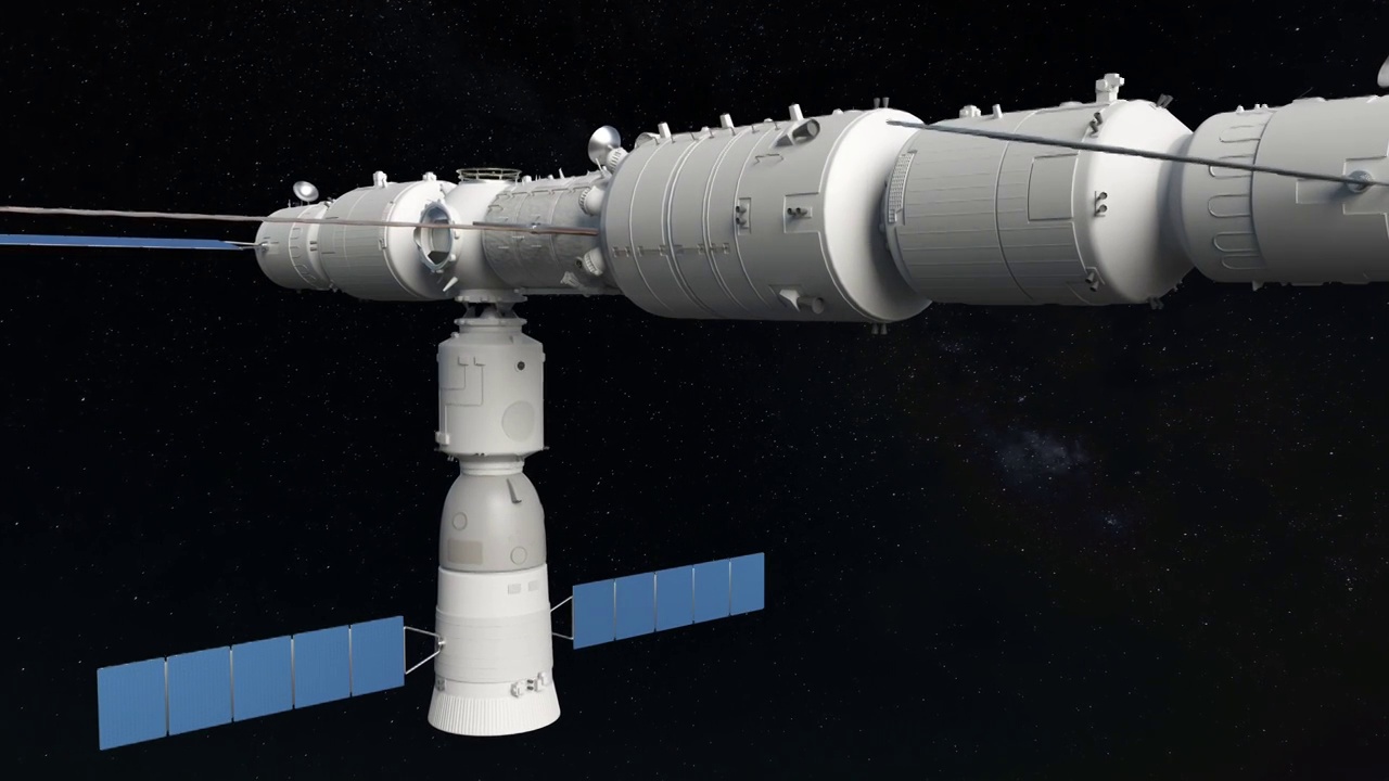 神舟十三号载人飞船对接空间站模拟动画视频素材