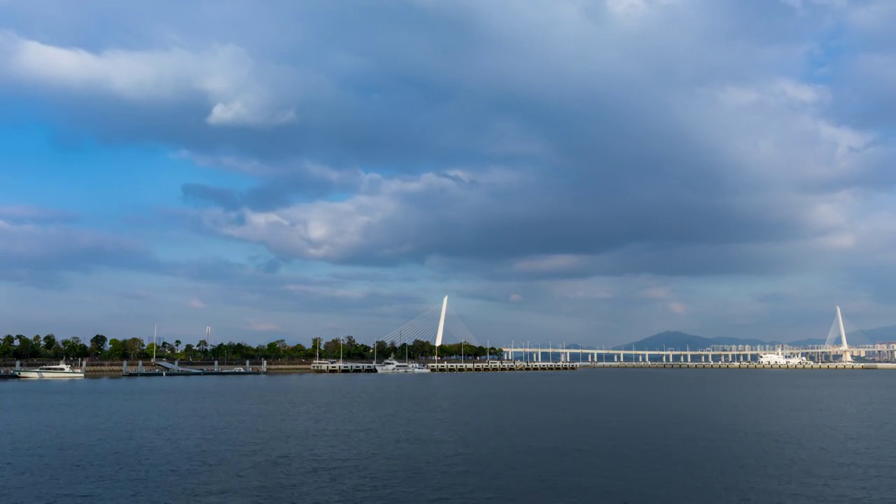 深圳湾滨海休闲带海监广场远景视频素材