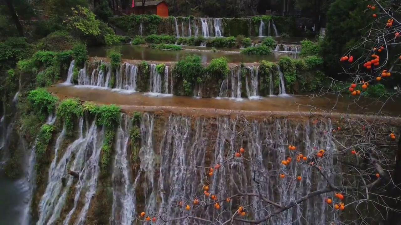 航拍平山沕沕水景区瀑布视频素材