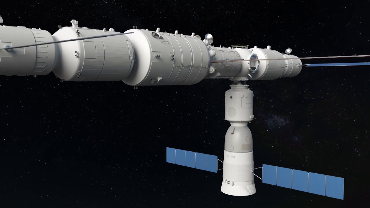 神舟十三号载人飞船对接空间站模拟动画视频素材