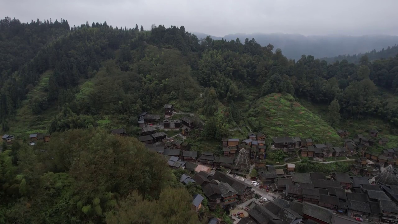 贵州黄岗侗寨田园风光广角航拍视频素材