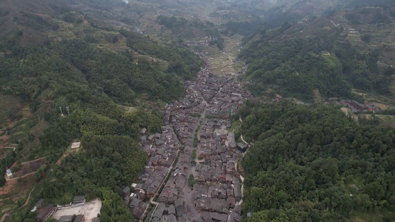 贵州黄岗侗寨田园风光广角航拍视频素材