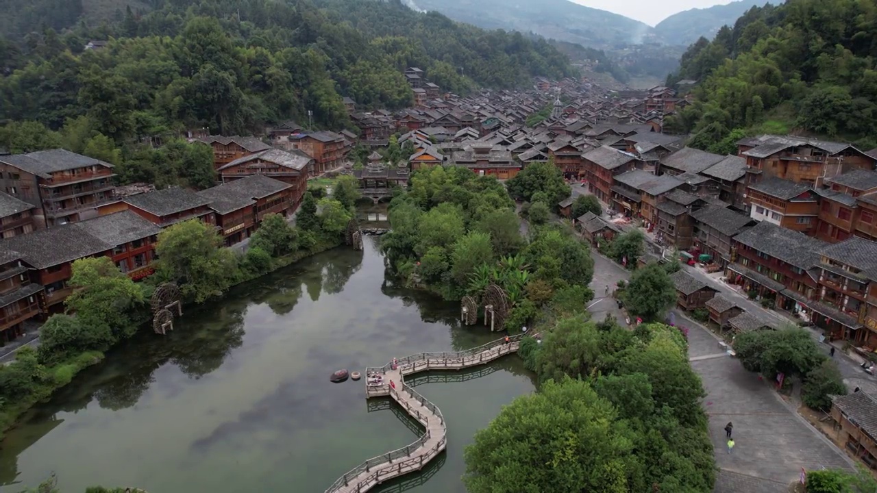 贵州黄岗侗寨田园风光广角航拍视频素材