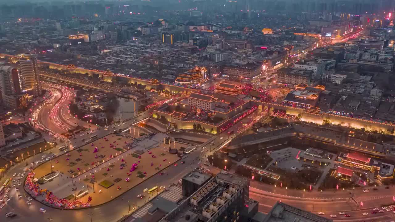 西安南门夜景航拍延时摄影视频素材