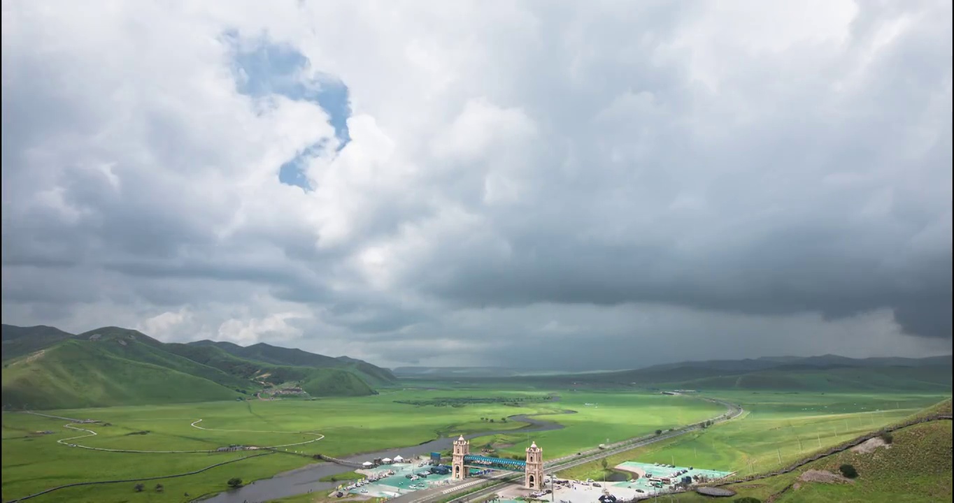 草原内蒙河流蓝天白云自然旅游视频素材