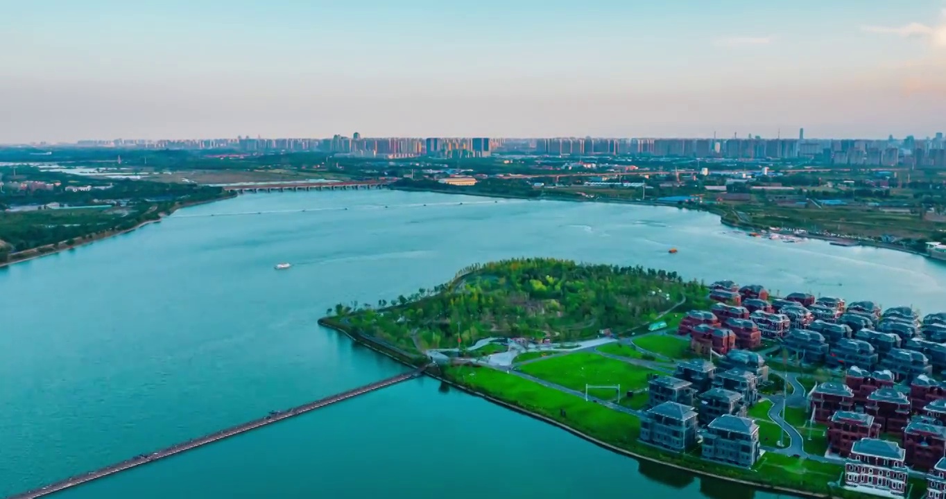 航拍滹沱河湿地延时视频素材