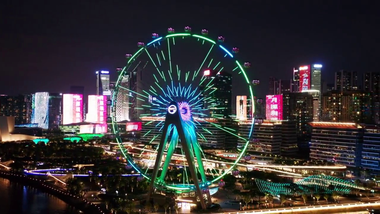 欢乐港湾摩天轮夜景1286视频素材