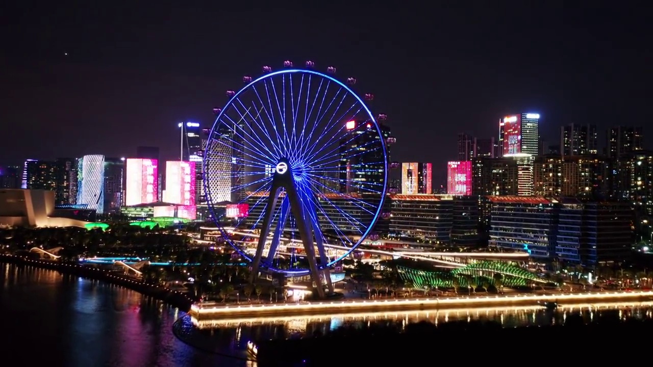 欢乐港湾摩天轮夜景0237视频素材