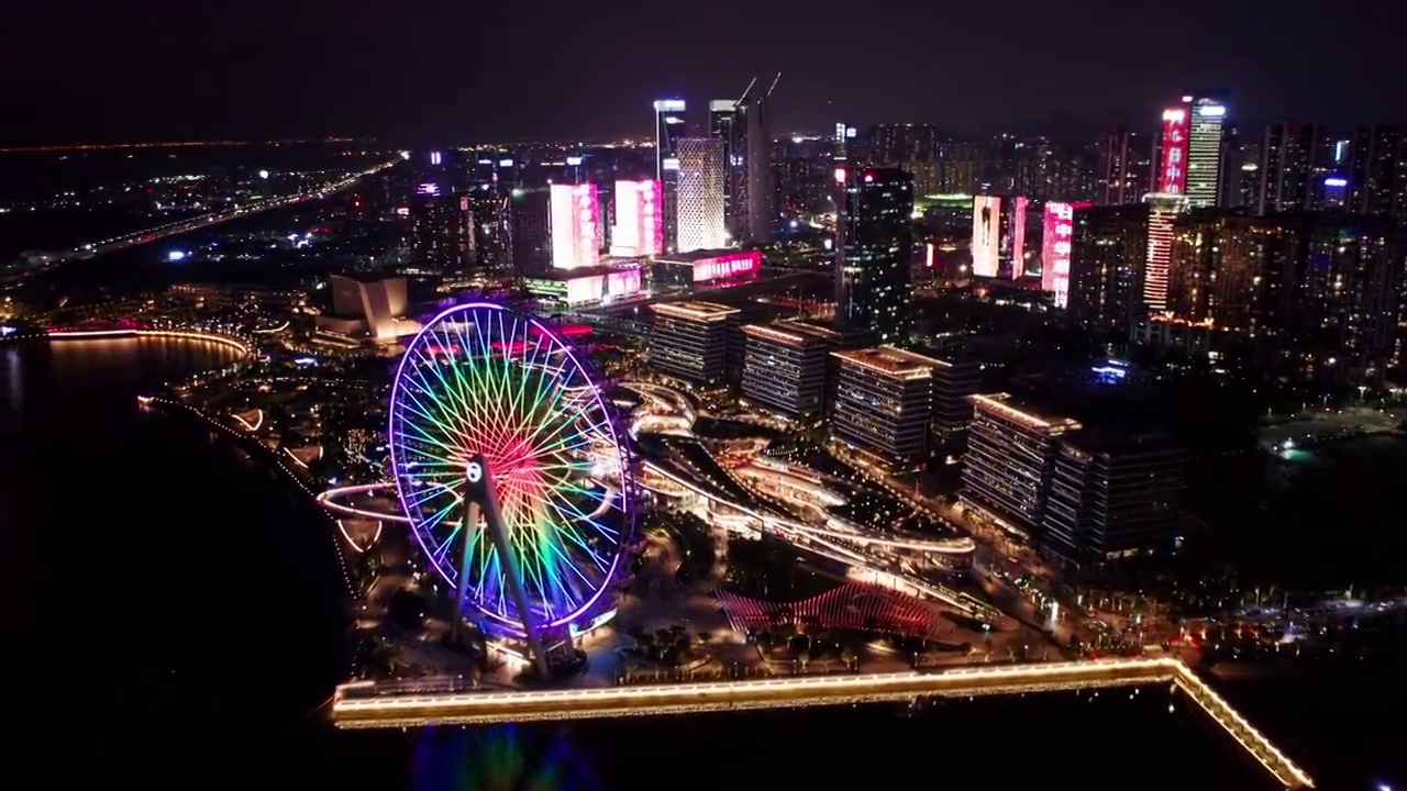 欢乐港湾摩天轮夜景0145视频素材