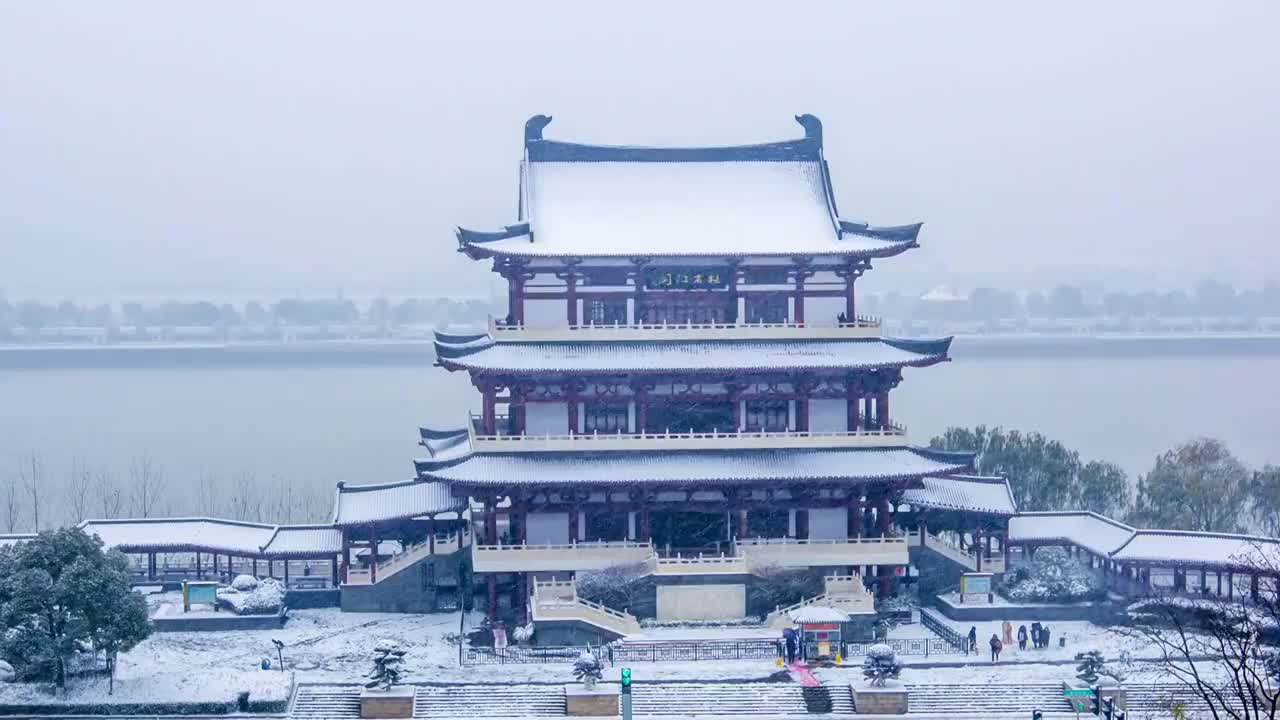 长沙市杜甫江阁雪景  2视频素材