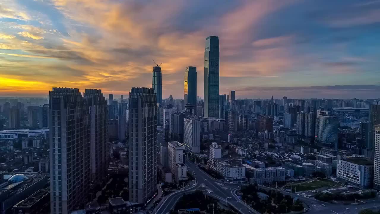 长沙市九龙仓日出航拍视频素材